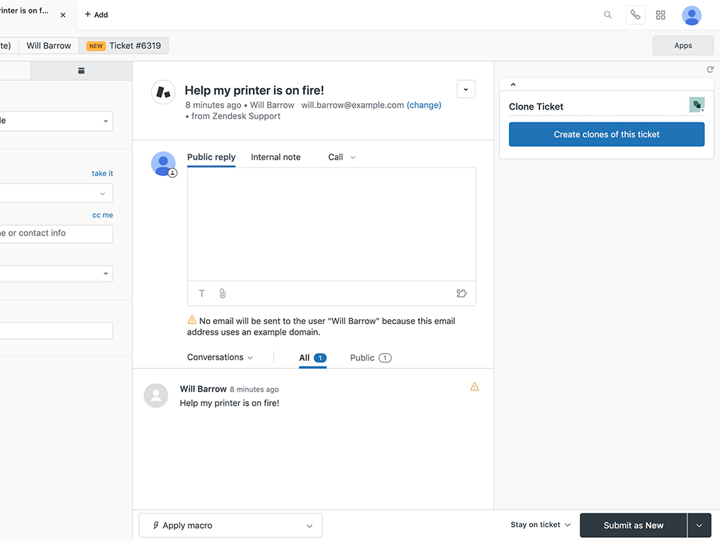 Clone Ticket primary marketing image — Agent Productivity app on the Zendesk Marketplace